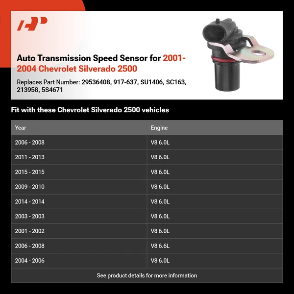 Auto Transmission Speed Sensor for 2001-2004 Chevrolet Silverado 2500