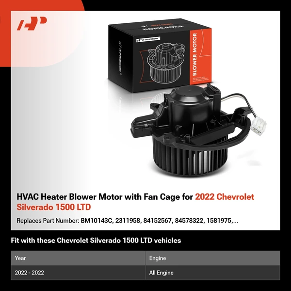 HVAC Heater Blower Motor with Fan Cage for 2022 Chevrolet Silverado 1500 LTD