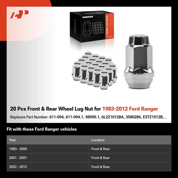 20 Pcs Front & Rear Wheel Lug Nut for 1983-2012 Ford Ranger
