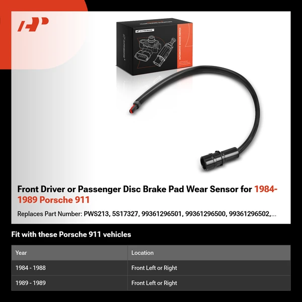 Front Driver or Passenger Disc Brake Pad Wear Sensor for 1984-1989 Porsche 911