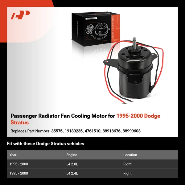 Passenger Radiator Fan Cooling Motor for 1995-2000 Dodge Stratus