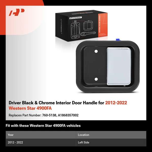 Driver Black & Chrome Interior Door Handle for 2012-2022 Western Star 4900FA