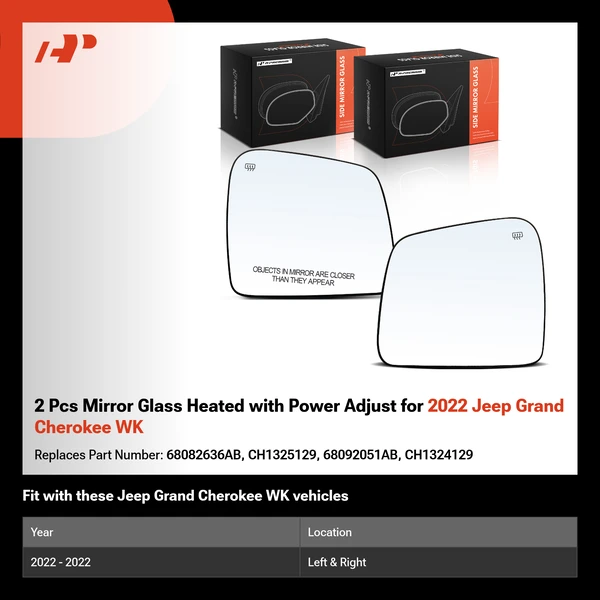 2 Pcs Mirror Glass Heated with Power Adjust for 2022 Jeep Grand Cherokee WK