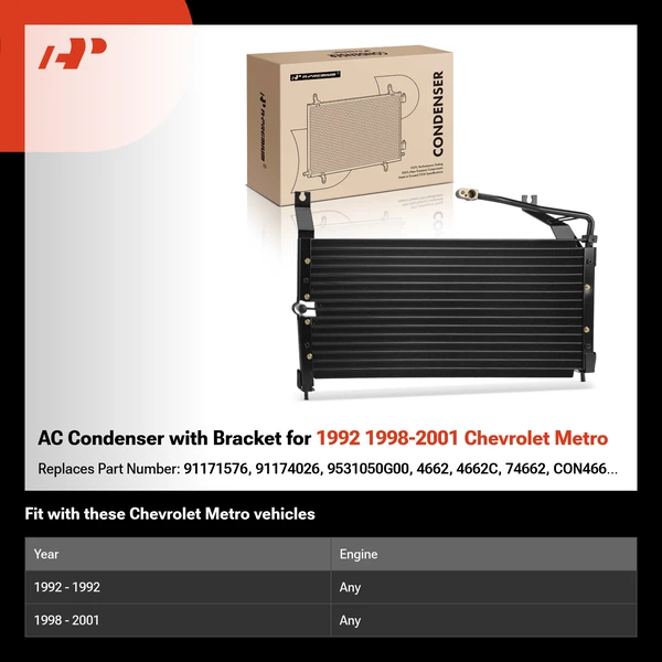 AC Condenser with Bracket for 1992 1998-2001 Chevrolet Metro