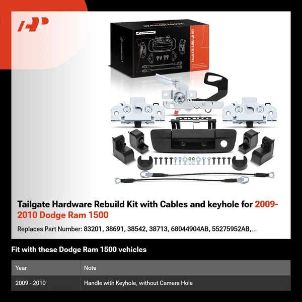 Tailgate Hardware Rebuild Kit with Cables and keyhole for 2009-2010 Dodge Ram 1500