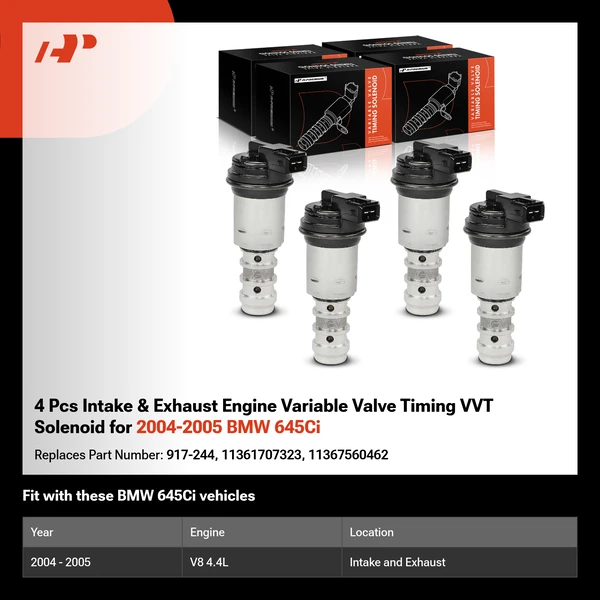 4 Pcs Intake & Exhaust Engine Variable Valve Timing VVT Solenoid for 2004-2005 BMW 645Ci