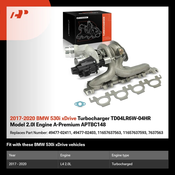 2017-2020 BMW 530i xDrive Turbocharger TD04LR6W-04HR Model 2.0l Engine A-Premium APTBC148