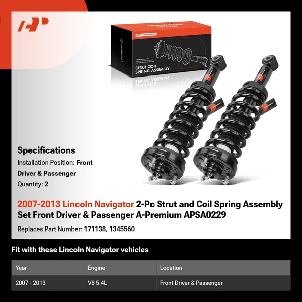 2007-2013 Lincoln Navigator 2-Pc Strut and Coil Spring Assembly Set Front Driver & Passenger A-Premium APSA0229