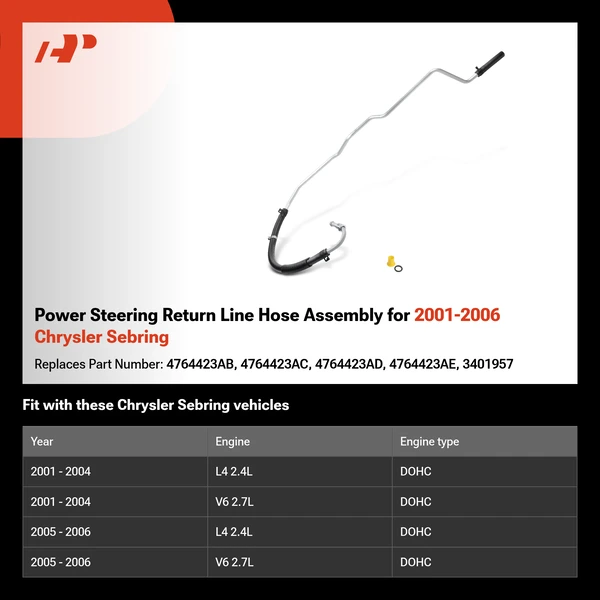 Power Steering Return Line Hose Assembly for 2001-2006 Chrysler Sebring