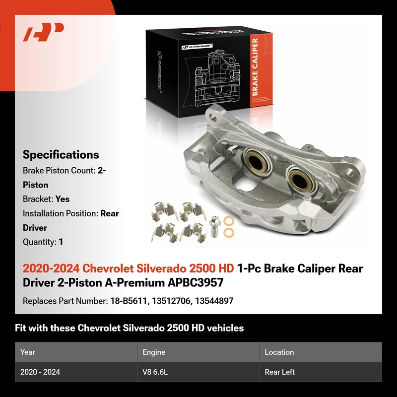 2020-2024 Chevrolet Silverado 2500 HD 1-Pc Brake Caliper Rear Driver 2-Piston A-Premium APBC3957