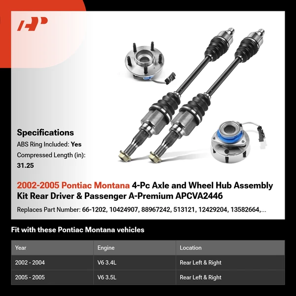 2002-2005 Pontiac Montana 4-Pc Axle and Wheel Hub Assembly Kit Rear Driver & Passenger A-Premium APCVA2446