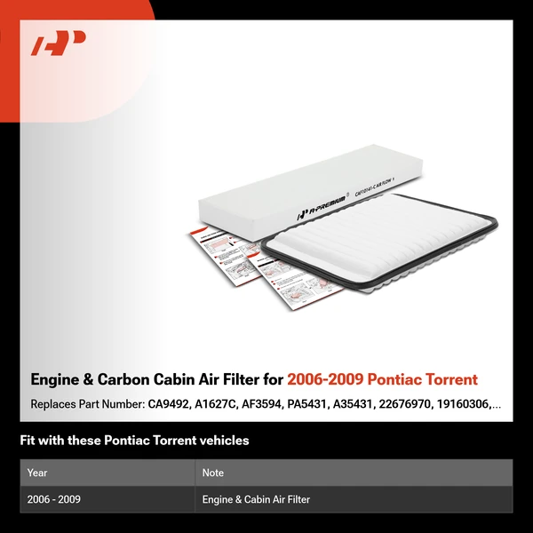 Engine & Carbon Cabin Air Filter for 2006-2009 Pontiac Torrent