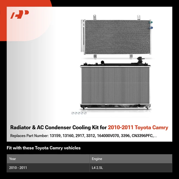Radiator & AC Condenser Cooling Kit for 2010-2011 Toyota Camry