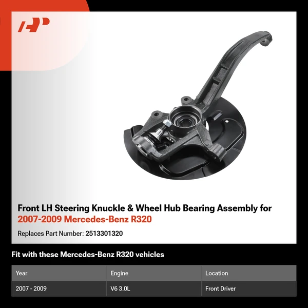 Front LH Steering Knuckle & Wheel Hub Bearing Assembly for 2007-2009 Mercedes-Benz R320