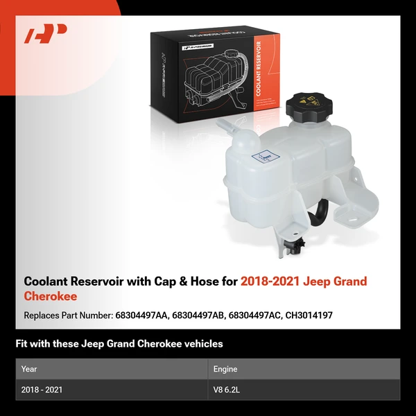 Coolant Reservoir with Cap & Hose for 2018-2021 Jeep Grand Cherokee