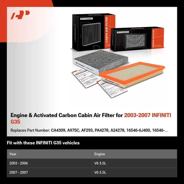Engine & Activated Carbon Cabin Air Filter for 2003-2007 INFINITI G35