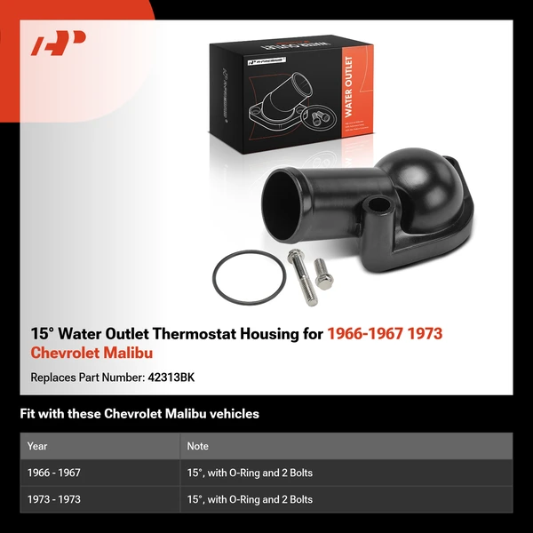 15° Water Outlet Thermostat Housing for 1966-1967 1973 Chevrolet Malibu