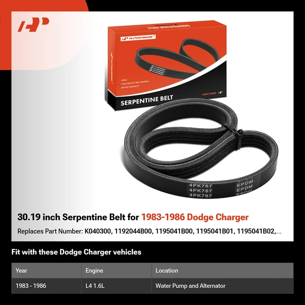 30.19 inch Serpentine Belt for 1983-1986 Dodge Charger