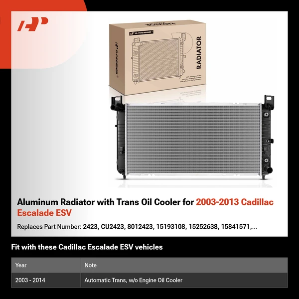 Aluminum Radiator with Trans Oil Cooler for 2003-2013 Cadillac Escalade ESV