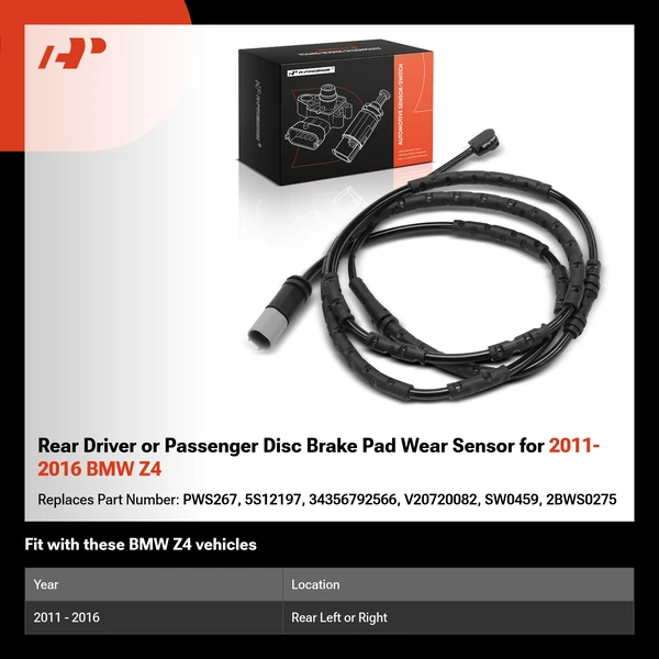 Rear Driver or Passenger Disc Brake Pad Wear Sensor for 2011-2016 BMW Z4