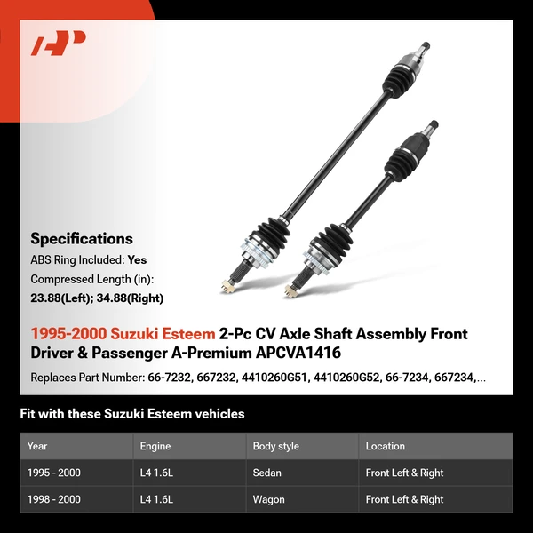 1995-2000 Suzuki Esteem 2-Pc CV Axle Shaft Assembly Front Driver & Passenger A-Premium APCVA1416