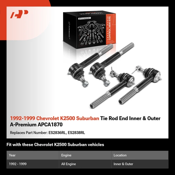 1992-1999 Chevrolet K2500 Suburban Tie Rod End Inner & Outer A-Premium APCA1870