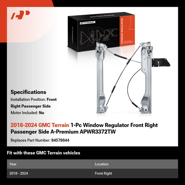 2018-2024 GMC Terrain 1-Pc Window Regulator Front Right Passenger Side A-Premium APWR3372TW