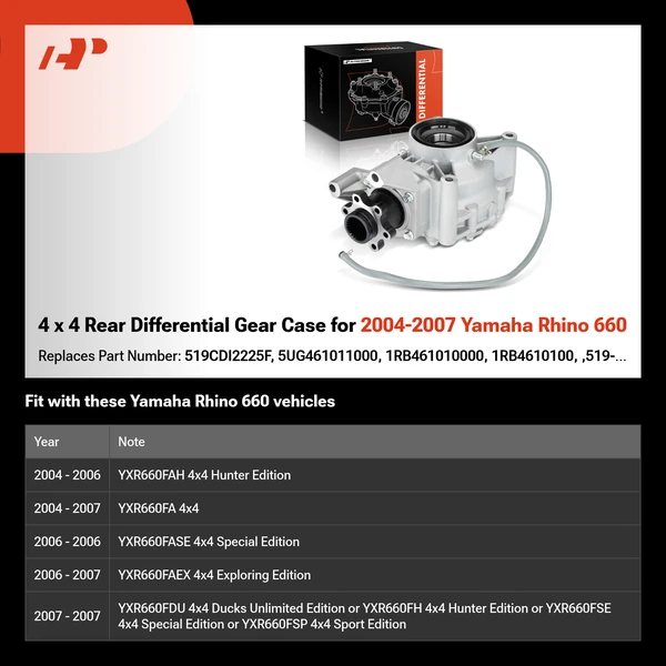 4 x 4 Rear Differential Gear Case for 2004-2007 Yamaha Rhino 660