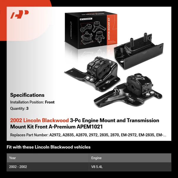 2002 Lincoln Blackwood 3-Pc Engine Mount and Transmission Mount Kit Front Left & Front Right A-Premium APEM1021
