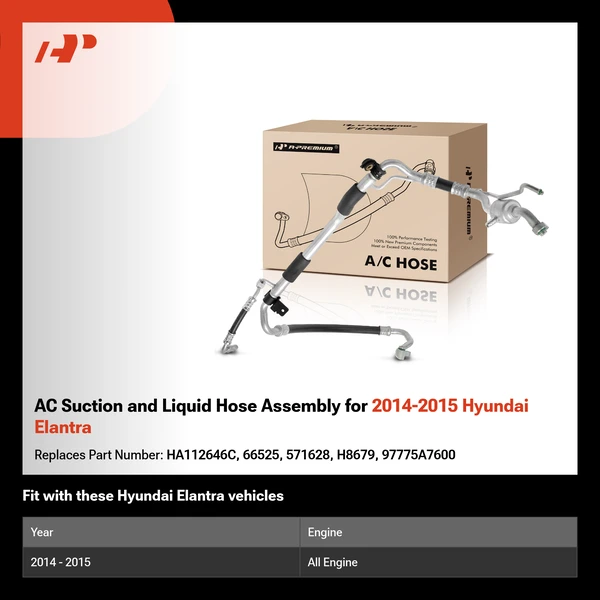 AC Suction and Liquid Hose Assembly for 2014-2015 Hyundai Elantra