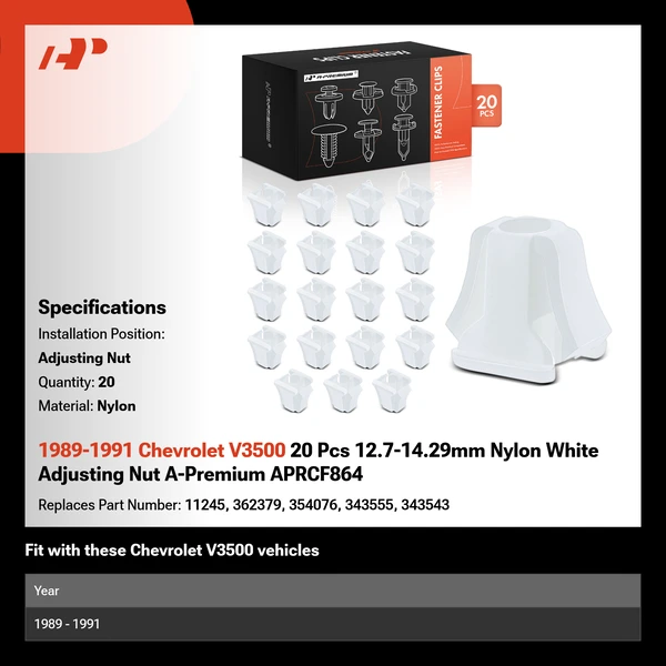 1989-1991 Chevrolet V3500 20 Pcs 12.7-14.29mm Nylon White Adjusting Nut A-Premium APRCF864