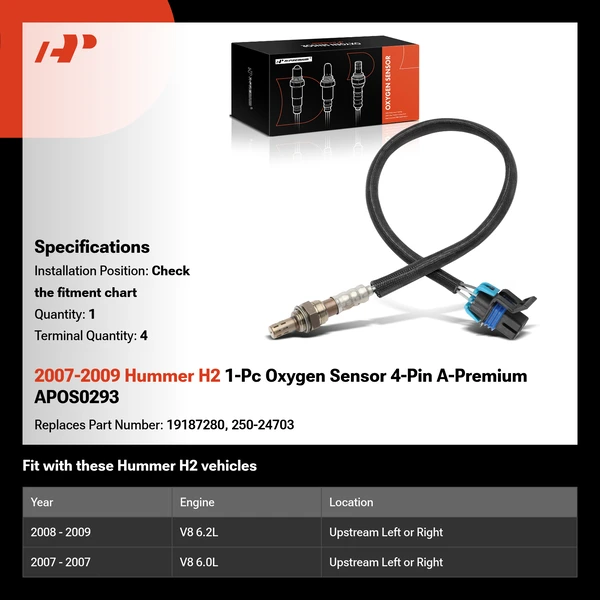 2007-2009 Hummer H2 1-Pc Oxygen Sensor 4-Pin A-Premium APOS0293