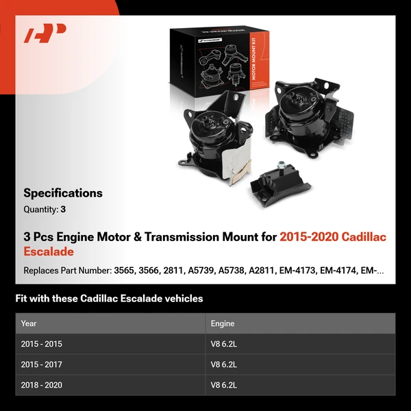 3 Pcs Engine Motor & Transmission Mount for 2015-2020 Cadillac Escalade