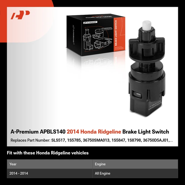 A-Premium APBLS140 2014 Honda Ridgeline Brake Light Switch