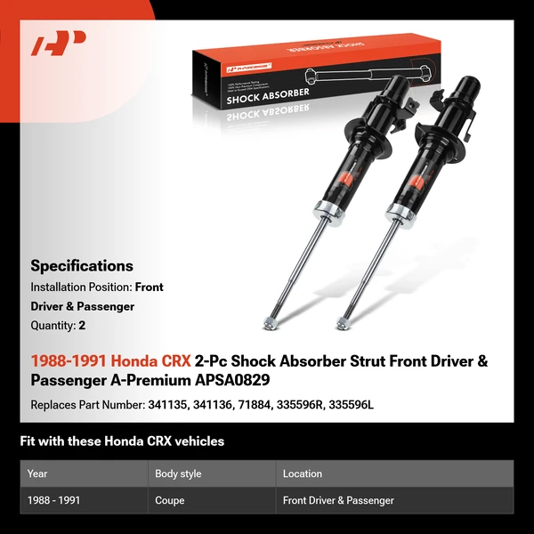 1988-1991 Honda CRX 2-Pc Shock Absorber Strut Front Driver & Passenger A-Premium APSA0829