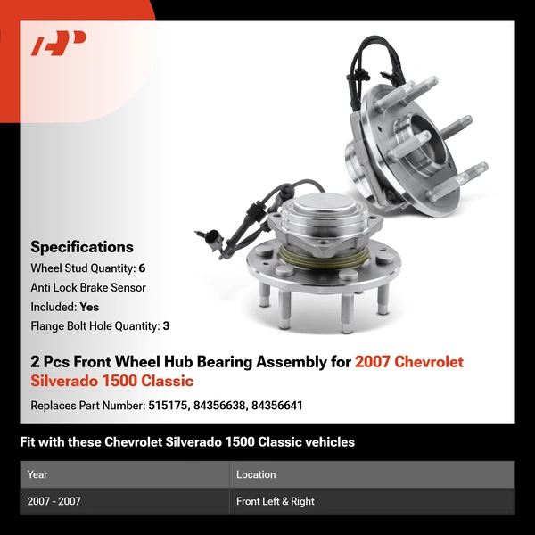 2 Pcs Front Wheel Hub Bearing Assembly for 2007 Chevrolet Silverado 1500 Classic