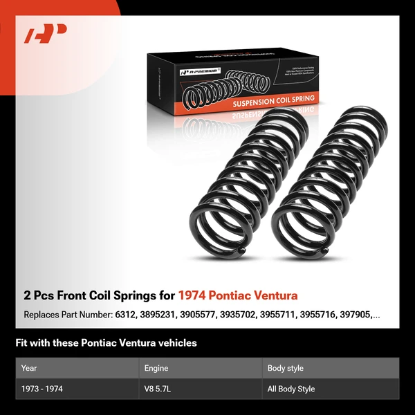 2 Pcs Front Coil Springs for 1974 Pontiac Ventura