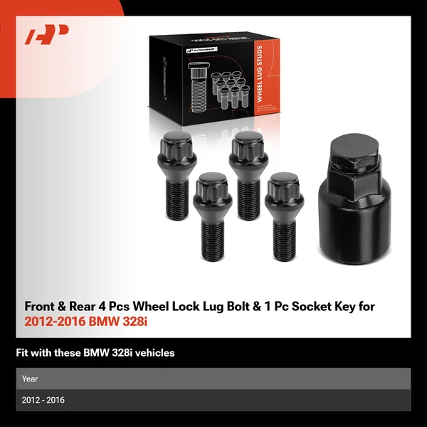 Front & Rear 4 Pcs Wheel Lock Lug Bolt & 1 Pc Socket Key for 2012-2016 BMW 328i