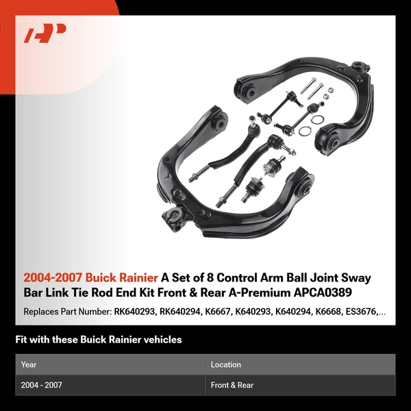 2004-2007 Buick Rainier A Set of 8 Control Arm Ball Joint Sway Bar Link Tie Rod End Kit Front & Rear A-Premium APCA0389
