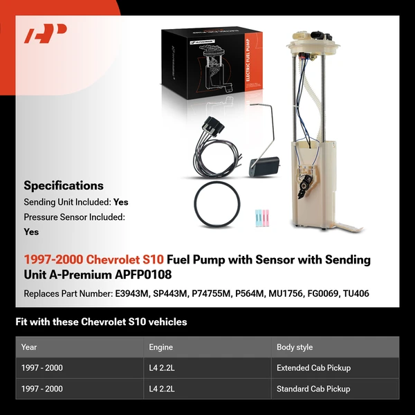 1997-2000 Chevrolet S10 Fuel Pump with Sensor with Sending Unit A-Premium APFP0108