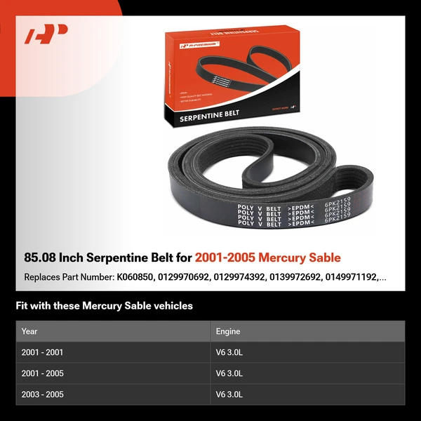 85.08 Inch Serpentine Belt for 2001-2005 Mercury Sable