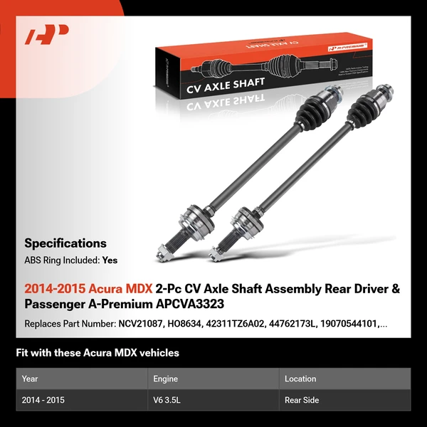 2014-2015 Acura MDX 2-Pc CV Axle Shaft Assembly Rear Driver & Passenger A-Premium APCVA3323