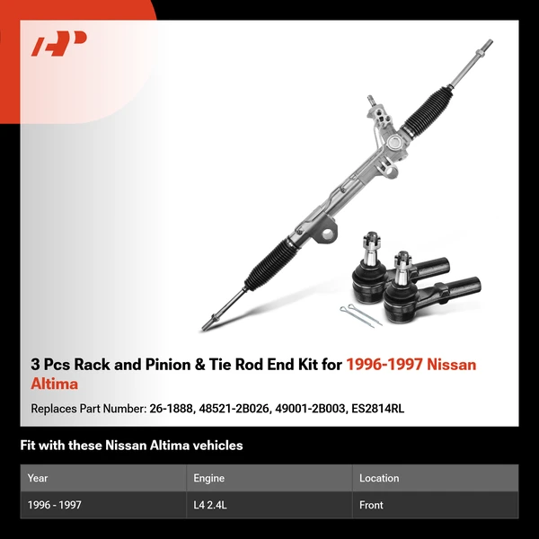 3 Pcs Rack and Pinion & Tie Rod End Kit for 1996-1997 Nissan Altima