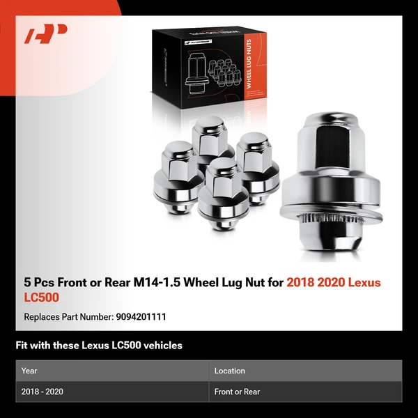 5 Pcs Front or Rear M14-1.5 Wheel Lug Nut for 2018 2020 Lexus LC500