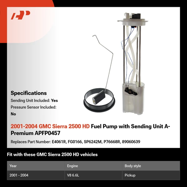 2001-2004 GMC Sierra 2500 HD Fuel Pump with Sending Unit A-Premium APFP0457