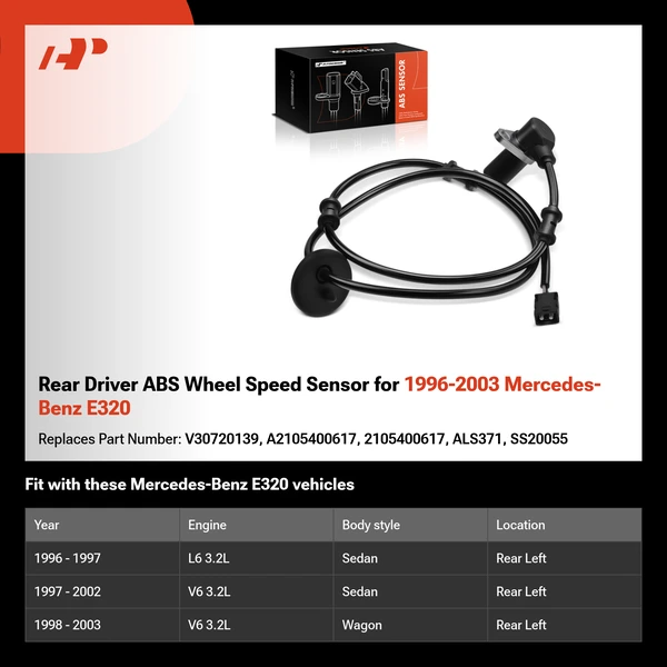 Rear Driver ABS Wheel Speed Sensor for 1996-2003 Mercedes-Benz E320