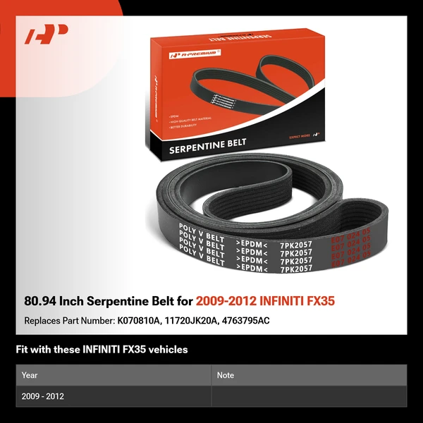 80.94 Inch Serpentine Belt for 2009-2012 INFINITI FX35