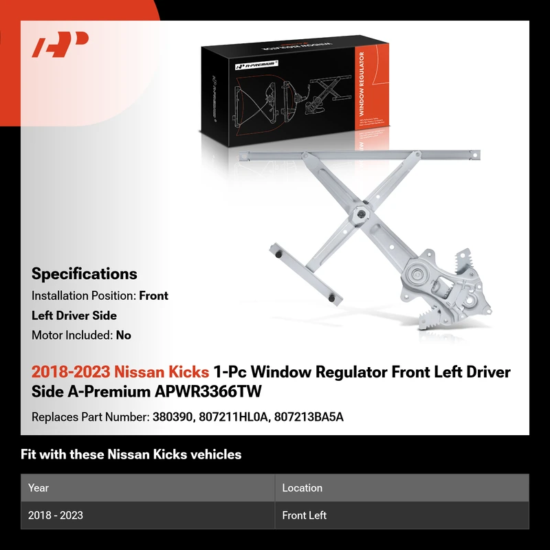 2018-2023 Nissan Kicks 1-Pc Window Regulator Front Left Driver Side A-Premium APWR3366TW