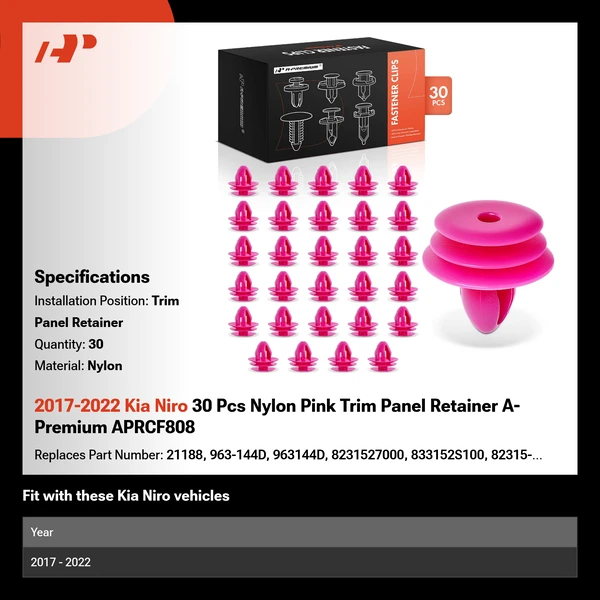 2017-2022 Kia Niro 30 Pcs Nylon Pink Trim Panel Retainer A-Premium APRCF808