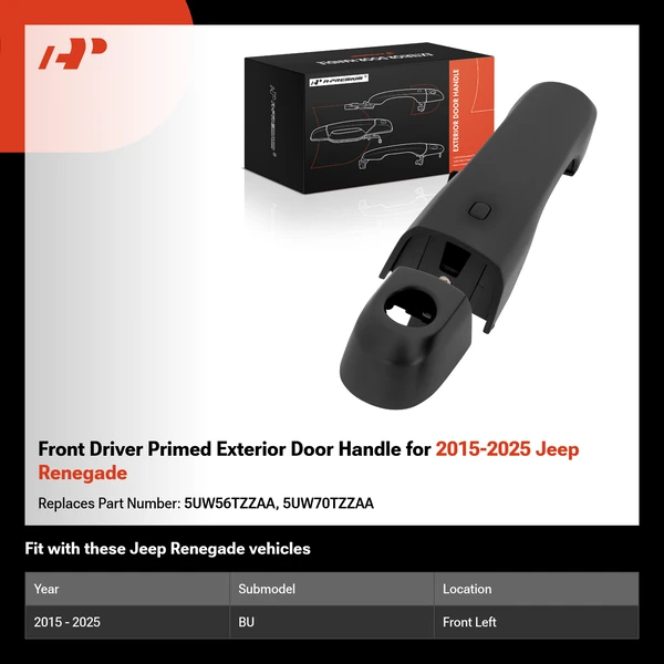 Front Driver Primed Exterior Door Handle for 2015-2025 Jeep Renegade